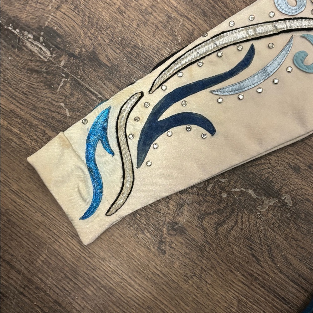 Black and White Embroidered Showmanship Jacket with Blue Accents - Picture 2 of 4